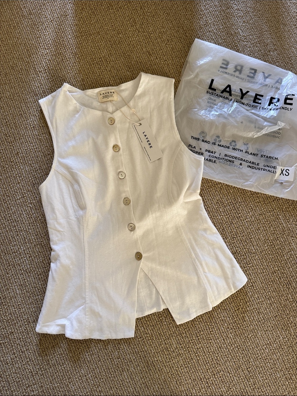 Organic cotton linen tailored vest- white XS NWT